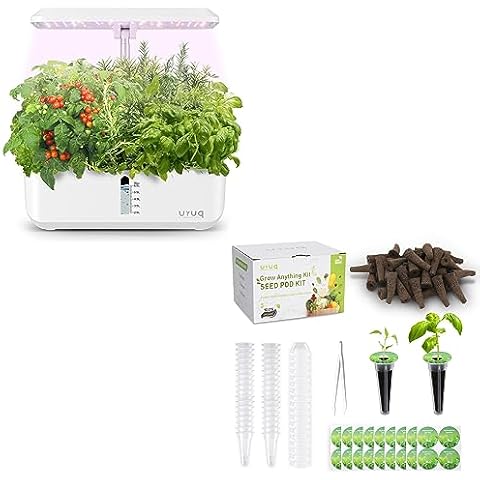 URUQ 12 Pods Hydroponics Growing System Indoor Garden White & 140Pcs Hydroponic Pods Supplies Cover