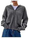 SOLY HUX Zip Up Cardigan for Women Hooded Cardigan Sweater Knitted Drop Shoulder Fall Clothes Winter Hoodies Outerwear Dark Grey Small