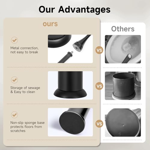 Image of Black Toilet Brush and Holder,Extra Long Handled Toilet Brush for Bathroom,Stainless Steel Heavy Duty Toilet Bowl Brush,Deep Cleaning Modern Toilet Cleaner Brush -Space Saving