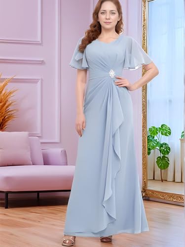 Chiffon Mother of The Bride Dresses for Wedding Long Bridesmaid Dress with Sleeves Ruffle Formal Wedding Guest Dresses3