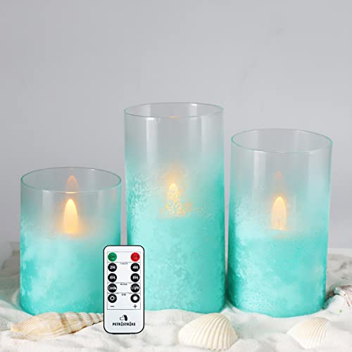 Petristrike Glass Flameless Candles, Battery Operated Led Pillar Candles, Teal Candles For Home Decorations, Centerpiece, Nautical Theme Party #TOP4