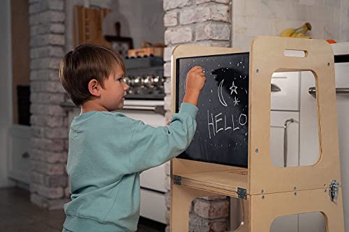 Image of Avenlur Toddler Tower, Date 4-in-1 Kitchen & Learning Tower (Light Blue) | Avenlur Date 4-in-1 Kitchen Tower doubles as a kitchen stool for toddlers, montessori tower, and toddler tower table.