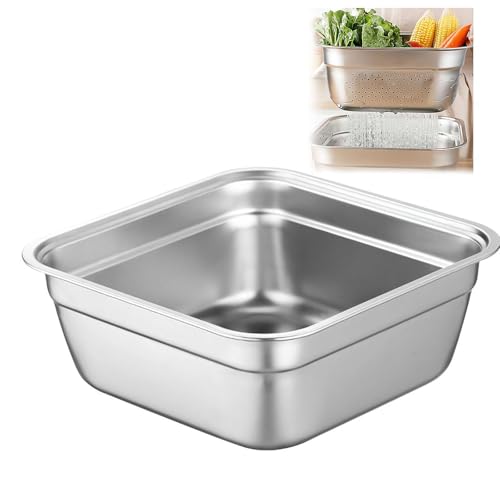 Cuenco de acero inoxidable, cubeta multiusos para fregadero, cesta rectangular grande, lavabo de gran capacidad con borde enrollado cepillado para cocina (sólido 32 cm)