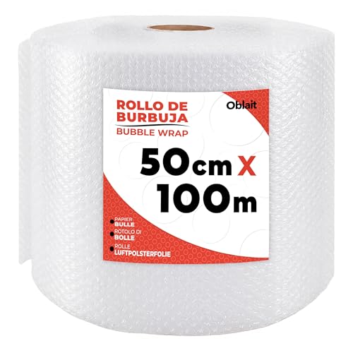 Rollo de plástico de burbujas de 50 cm de ancho y 100 metros de longitud. Papel burbuja Ideal para embalaje, mudanzas, cajas.