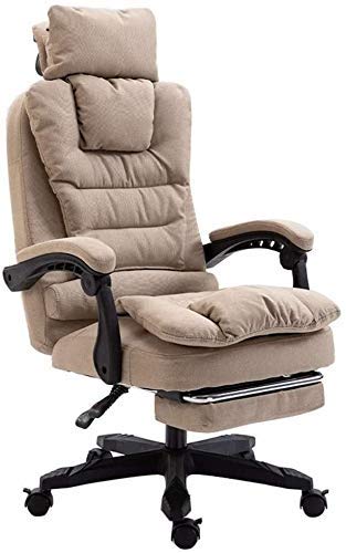 CHHD Bürostuhl, Sessel Stuhl Hohe Rückenlehne Große Sitz- und Kippfunktion Abnehmbarer Stoffbezug Ultimatives Komfortdesign mit verlängerter Beinstütze und Liege (Farbe: Khaki)