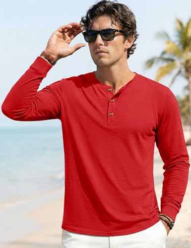 Image of MAGNIVIT Men's Long Sleeve Henley Shirts Cotton 3-Button Spring Casual T-Shirts Solid Color Soft Basic Tops 2026