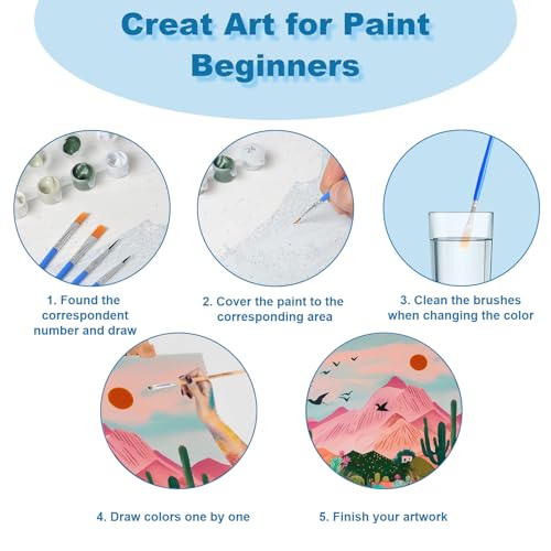 4 Pack Adult Paint by Number Kit with Framed Canvas and Easel - Sunset Art for Beginners, Includes Brushes and Acrylic Paint, 9x12 Inch Wall Decor