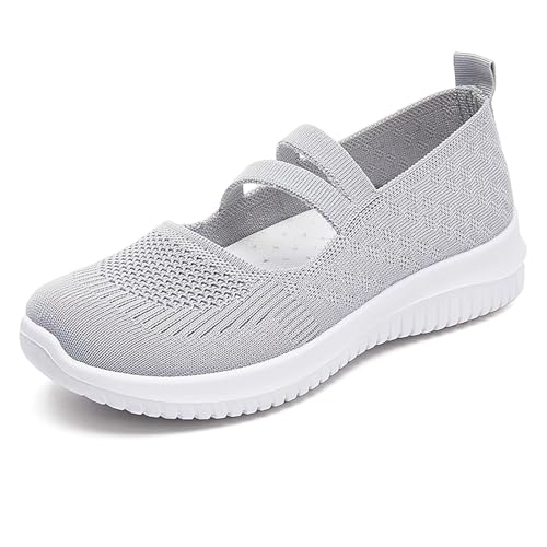 Women Mary Jane Walking Shoes Comfortable Knit Flats Slip on Dress Shoes for Women Casual Nurse Flats Diabetic Shoes with Arch Support