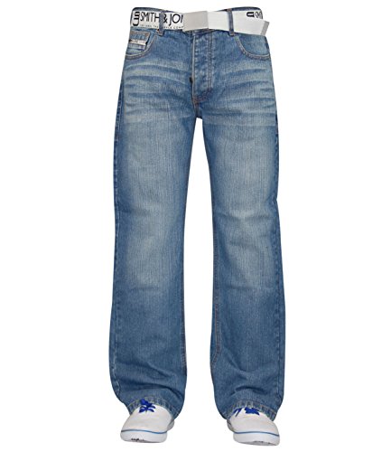 Smith and Jones Enrico - Pantalones vaqueros para hombre con cinturón Multicolor Lavado Ligero 28W/30L
