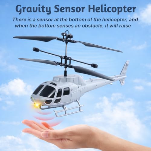 Image of Gravity Sensor Trigger Remote Helicopter Toy for Boys with Safety Sensor, Indoor Palm Sensing, Rechargeable with LED Lights I Pack of 1 (Millitary Gray Colour)