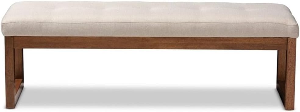 BOWERY HILL Tufted Living Room Bench, Light Beige Upholstered Seat, Walnut Brown Rubberwood Frame, Button-Tufted Design, 52.17 in Wide, Modern Style Entryway or Mudroom Seating