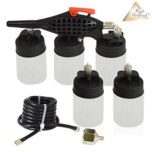 Airbrush-Pistole für Airbrush Kompressor Set 'Basic Airbrush Body Art' mit 5 Farbbehältern - Kosmetikbereich, Make Up, Sunless Tanning, Nail Design, Tattoo, Airbrushpistole optimal