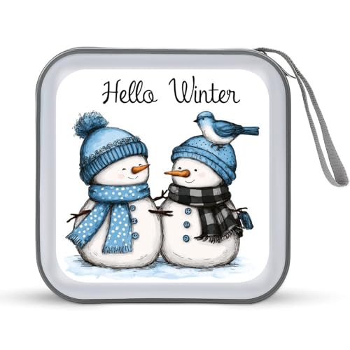 Cute Snowman with Blue Hats CD Case DVD Storage Case Portable