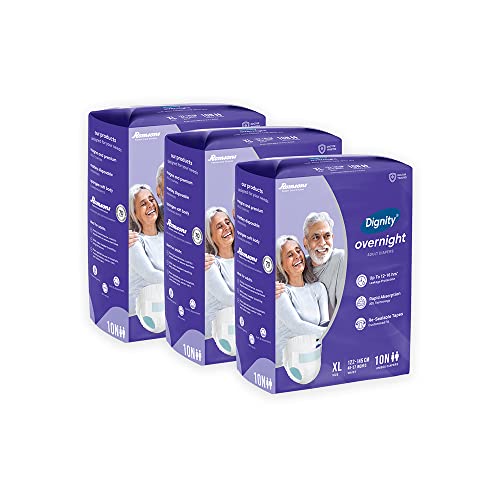 Image of DIGNITY Overnight Tape Style Adult Diapers - XL (30 Pieces) With Wetness Indicator and Leakage Protection Upto 12-16 Hrs.