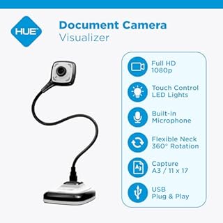HUE HD Pro Flexible USB 11x17 Document Camera and Classroom Visualizer for Teachers: Built-in Microphone/Lights, Windows, macOS, Chromebook Compatibility (Black Camera)