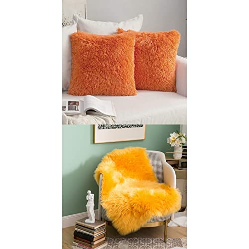 MIULEE Pack of 2 Luxury Faux Fur Fall Orange Throw