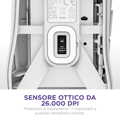 Lift 2 Ergo | Mouse gaming con cavo leggero ed ergonomico | Design leggero 61 g | Polling rate 8K | Switch ottici | Sensore ottico 26K DPI | Piedini 100% PTFE | Bianco - Mouse gaming - Immagine 5