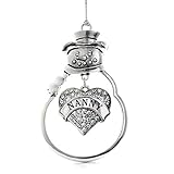 Inspired Silver - Nanny Charm Ornament - Silver Pave Heart Charm Snowman Ornament with Cubic Zirconia Jewelry