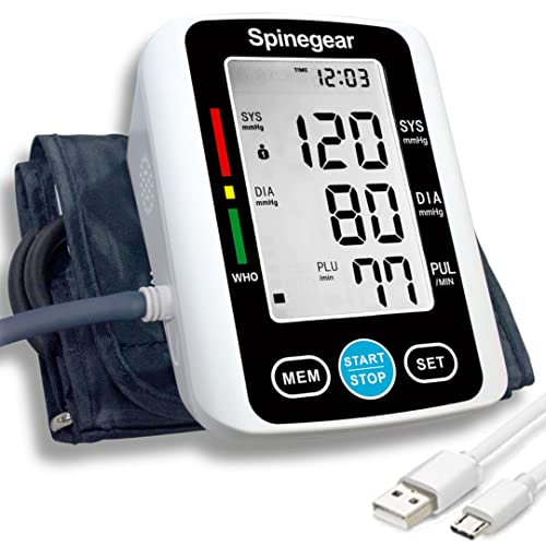 Spinegear Blood Pressure Monitor for Home NHS use UK CE Approved Digital Upper Arm Cuff BP Machine USB Auto Pulse Rate Detect Irregular Heartbeat Fast Reading Kit Large LCD Display & Voice Broadcast