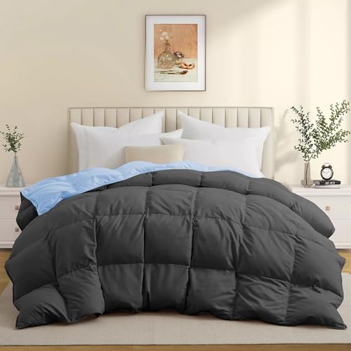 Image of Duel Tone Luxury Comfort 500 GSM Winter Comforter King Size 90 inchX106 inch - Heavy Winter Blanket 500 GSM Microfiber Fill - Duvet /Blanket King Size - Sky Blue /Dark Gray Color