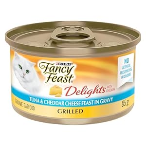 Fancy Feast Delights with Cheddar Wet Cat Food, Grilled Tuna & Cheddar Cheese Feast – 85 g Can (24 Pack)