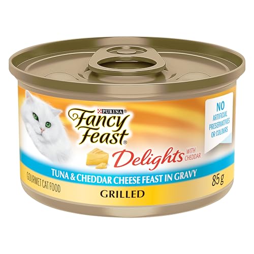Fancy Feast Delights with Cheddar Wet Cat Food, Grilled Tuna & Cheddar Cheese Feast – 85 g Can (24 Pack)