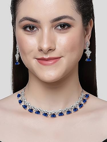 Image of Karatcart Silver Tone Green American Diamond Studded Necklace Set for Women
