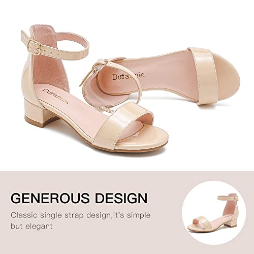Image of Dufannie Girls Sandals Low Heels Dress Pump Ankle Strap Open Toe Flower Girl Wedding Party for Toddler Little Big Kid