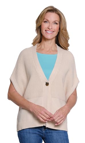 Multiples Women's Cuffed Dolman 1-Button Cardigan, Flax