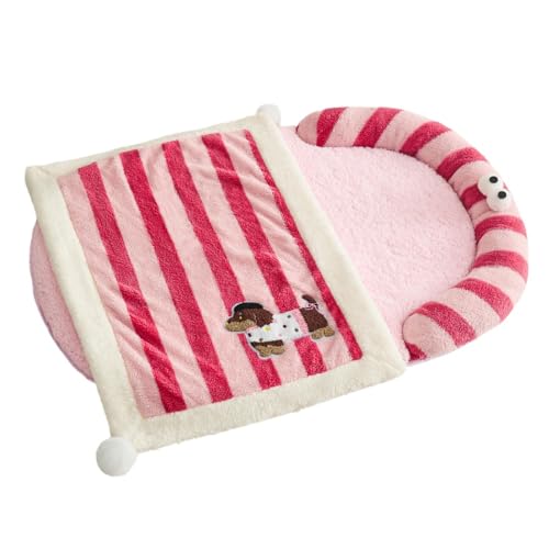 Diexgiy暖かいペットベッドソファ、取り外し可能、洗える、小型・中型犬用、コーギー用寝袋、猫用ベッド、オールシーズン対応 (M: 60x45cm (15斤までのペットに適しています),大きなピンクの瞳 [フリースブランケット(カバーとしてもクッションと