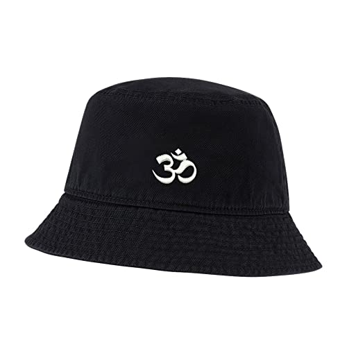 Mens Bucket Hat for Fishing Aum Om Ohm India Embroidered Washed Cotton Hat Outdoor Outdoor Sun Hat (Black)