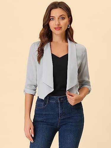 Image of Allegra K Summer Chiffon Bolero Shrug Blazer for Women's 3 /4 Ruched Sleeve Shawl Lapel Thin Lightweight Open Front Cardigans