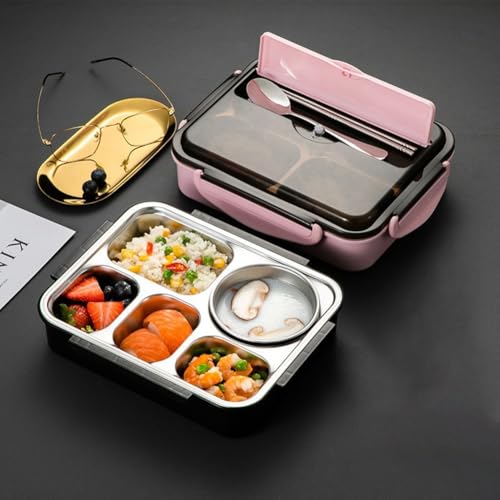 Caja de comida de acero inoxidable para niños, portátil y segura, capacidad de 1500 ml para comidas calientes (rosa)