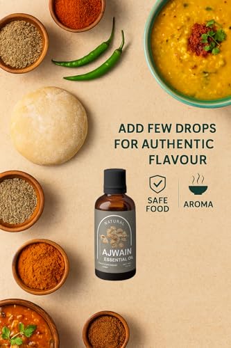 Image of Heilen Biopharm Ajwain Essential Oil (50 mL) | 100% Pure & Natural Edible | Food Grade Therapeutic Oil for Cooking, Digestion & Aroma | Cold Pressed Ajowain /Ajawain Oil