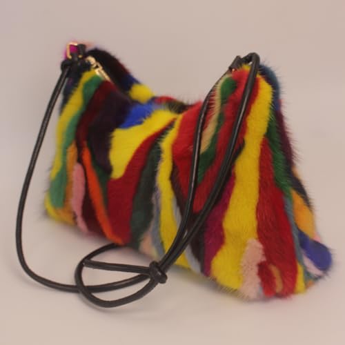 Fosrion Luxurious Color-Patchwork Genuine Mink Fur Handbag Shoulder Bag3