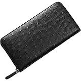 [HALEINE] オーストリッチ フルポイント 長財布 ラウンドファスナー レディース : ブラック×ブラック