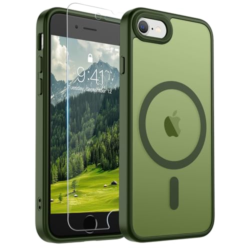 Image of SUPFINE Magnetic for iPhone SE Case 2022 (3rd) /2020 (2nd), iPhone 8 Case (Compatible with MagSafe) (Military Grade Drop Protection) Slim Translucent Matte Phone Case, Cangling Green