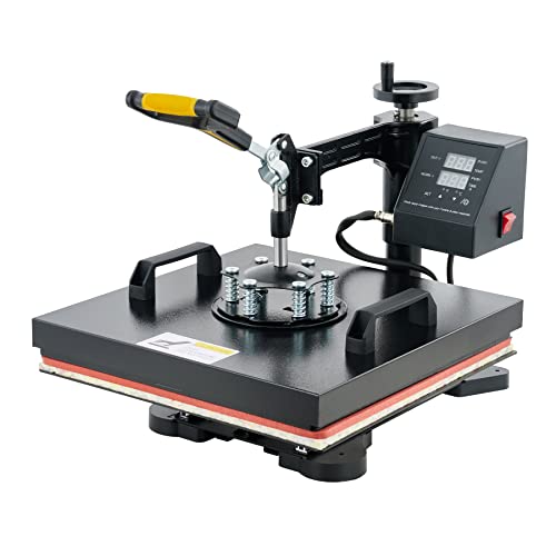 CREWORKS 38 x 38 cm 8 en 1 Presse à Chaleur, 1400W Presse Chaude Professionnelle, Heat Presse Pivotant à 360 Degrés, Presse Chaude de Transfert de Sublimation pour T-shirt Cover