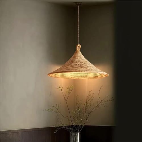 Farmhouse Rustic Large Wicker Hanging Light Vintage Bamboo Pendant Lamp with E27 Base Rattan Lampshade Chandelier for Kitchen Island Dining Room Bedroom Living Room Study(50CM) - Image 2