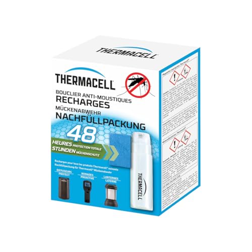 THERMACELL Recharge Anti Moustiques et Moustiques Tigres - Protection Efficace 20m²- Compatible avec Diffuseurs, Nomades et Lanternes - Durée 48h - 4 Cartouches Gaz + 12 plaquettes