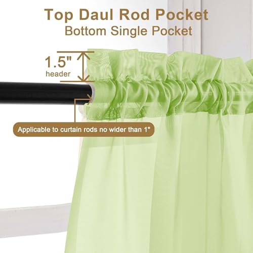 Image of Chyhomenyc Sheer Valances for Windows, Light Filtering Small Window Curtains for Living Room Bathroom Cafe Laundry Basement, Modern Top Dual Rod Pocket Voile Curtain, 42Wx14L inches, Lime, 2 Pieces