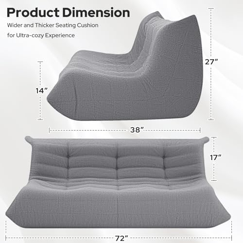Image of HABUTWAY Bean Bag Chairs Fireside Lazy Floor Sofa,3 Seater,Light Grey