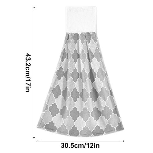 Arabic Moroccan Lattice Kitchen Hanging Towel 12 X 17 Inch Gray Geometric Plaid Tartan Hand Tie Towels Set 2 Pcs Tea Bar Dish Cloths Dry Towel Soft Absorbent Durable For Bathroom Laundry Room Decor #TOP4