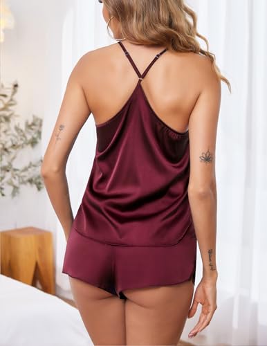 Image of Ekouaer Silky Women Pajamas Set Satin Cami Top & Shorts Lingerie Pjs | 2 Piece Silk Nightwear Soft Camisole Sleepwear for Home, Daily Wear, Wedding, Party, Date Nights