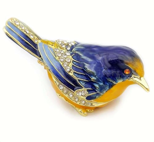 Blue Starling Bird Figurine Hinged Jewelry Trinket Box Gift for Women