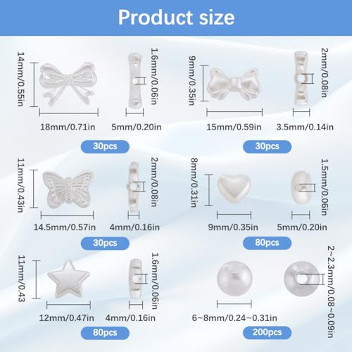 SUNNYCLUE 7 Styles 450Pcs ABS Imitation Pearl Beads Bulk Loose White Bead Plastic Heart Star Bowknot Butterfly Round Aesthetic Spacer Beads for jewellery Making DIY Necklace Bracelets Earring Beginner - Image 2