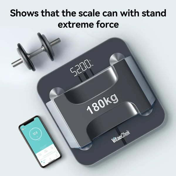 Bilancia Pesapersone Digitale, Bilancia Impedenziometrica in Vetro Temperato, Fino a 180 kg, Bilancia Smart Dotata di 13 Misurazioni (BMI/Grasso corporeo/BMR/Muscoli), 28 cm