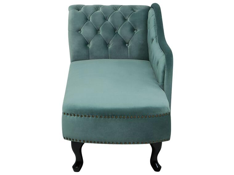 Image of Velvet Modern Chesterfield Chaise Lounge Couch 166 X 63 X 76 for Your Loving Space (Mint Green, Left Arm)