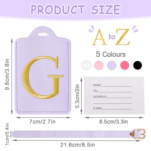 Image of Initial Luggage Tags for Suitcases, Cute Embroidered Letter Luggage Bag Suitcase Identifier Name Baggage Tag, PU Leather Travel Luggage Tags, Bag Tags for Men Women Kids Luggage Handbags(Purple G)