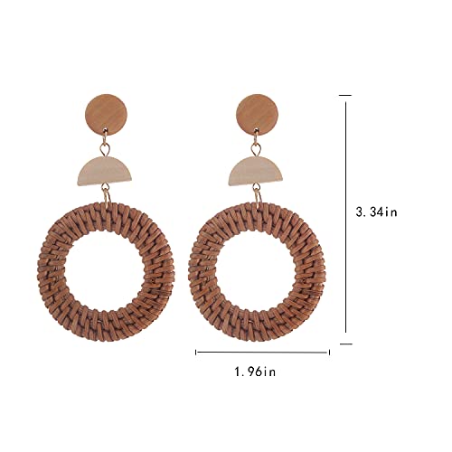 Image of Ladies Handmade Rattan Earring - Tassel A Type Straw Wicker Earrings Bohemian Geometry Earring Circle Pie Shape Earrings
